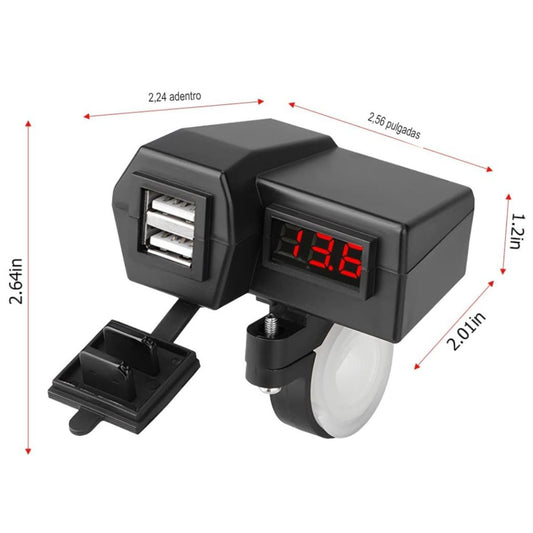 Cargador USB Doble / Voltímetro de Moto